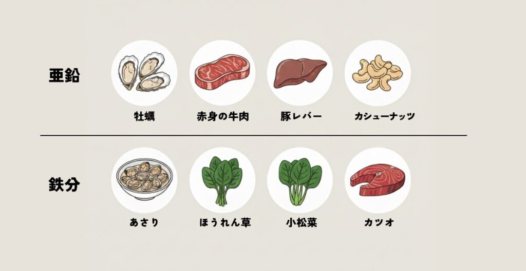 亜鉛、 鉄分を含む食材イメージ