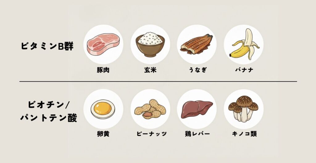 ビタミンB群とビオチン・パントテン酸を含む食材イメージ